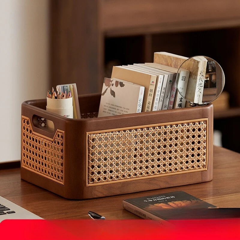 

Desktop rattan storage basket Rectangle storage box Finishing box Household blue sundries storage basket