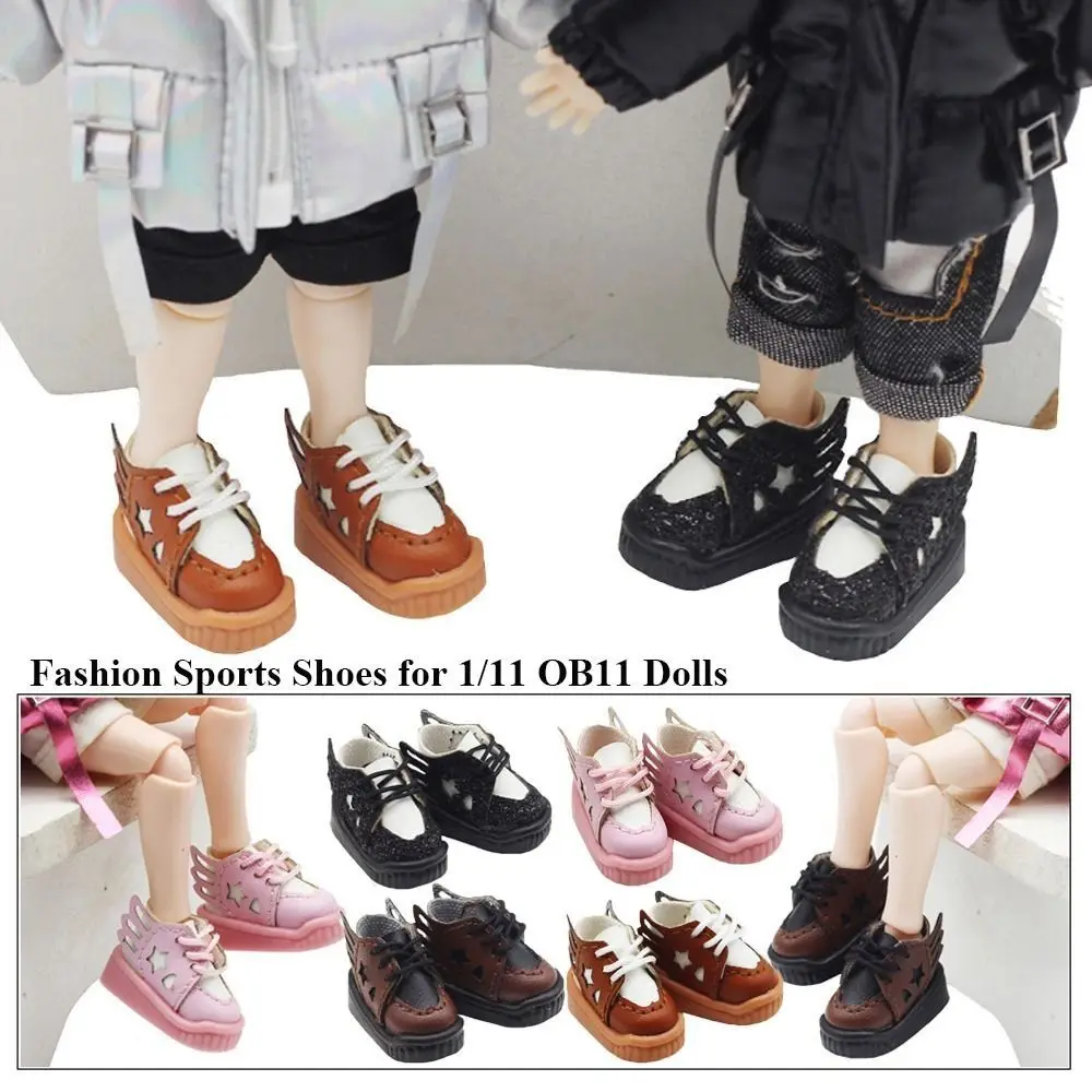 2.6CM 1/12 Bjd Doll Shoes PU Leather Round Toe Doll PU Leather Shoes Colorful Hollow Out Star BJD Doll Leather Sneakers