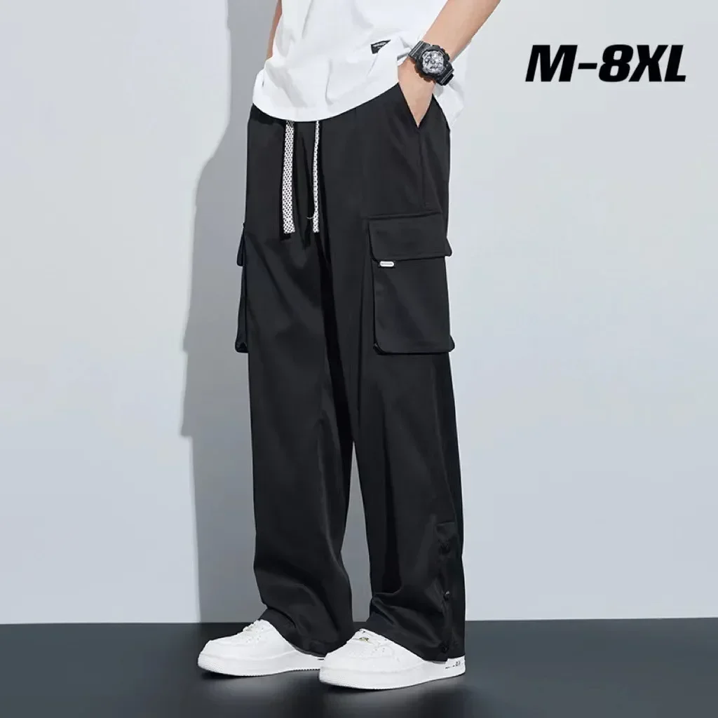 

Fashion Cargo Pants Men Plus Size 6XL 7XL 8XL Korean Boys Hip Hop Trousers Loose Straight Green Gray Streetwear Male Sweatpants