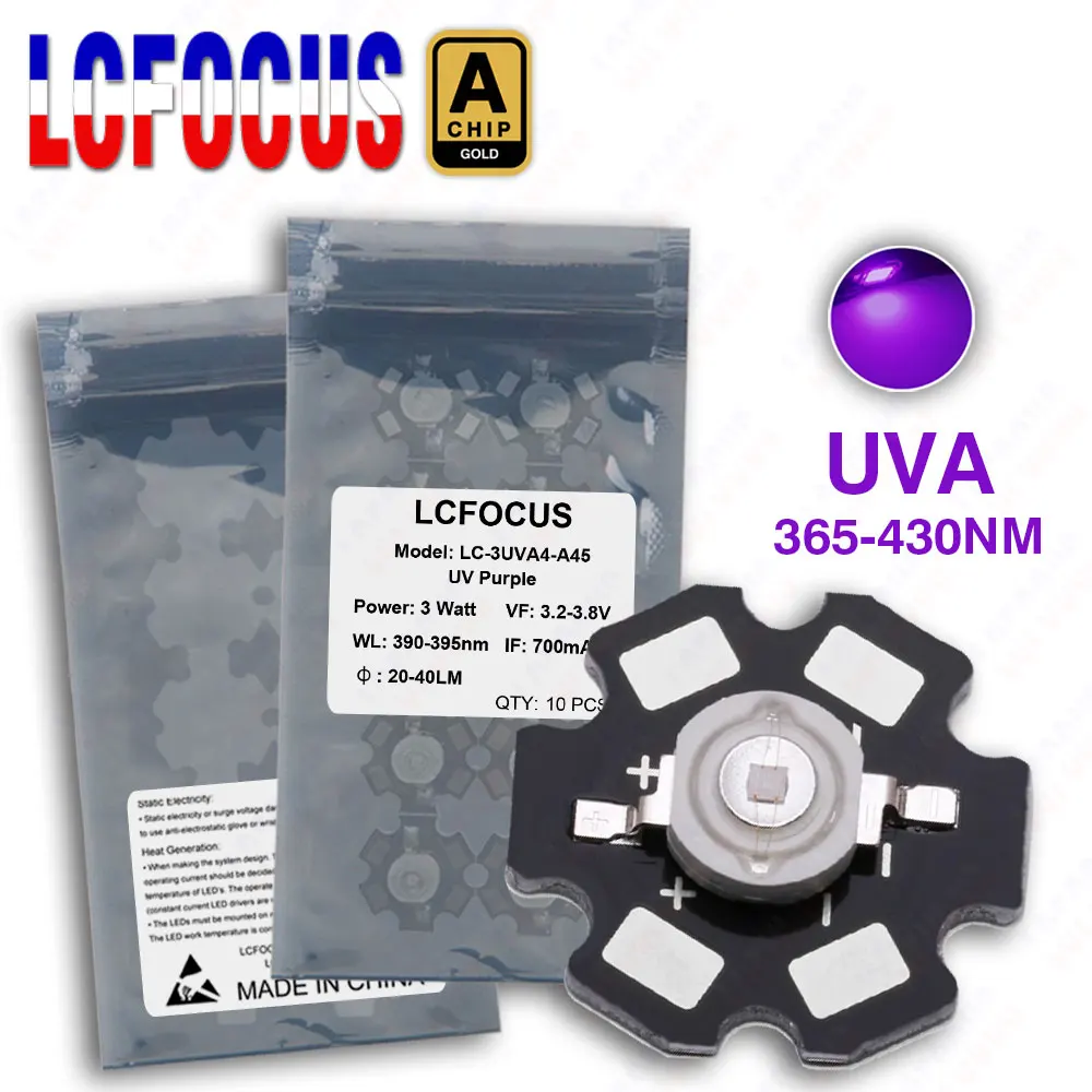 3Вт UV ультрафиолетовый 365нм 370нм 375нм 380нм 385нм 390нм 395нм 400нм 410нм 420нм UVA светодиодный чип COB для сканера принтера