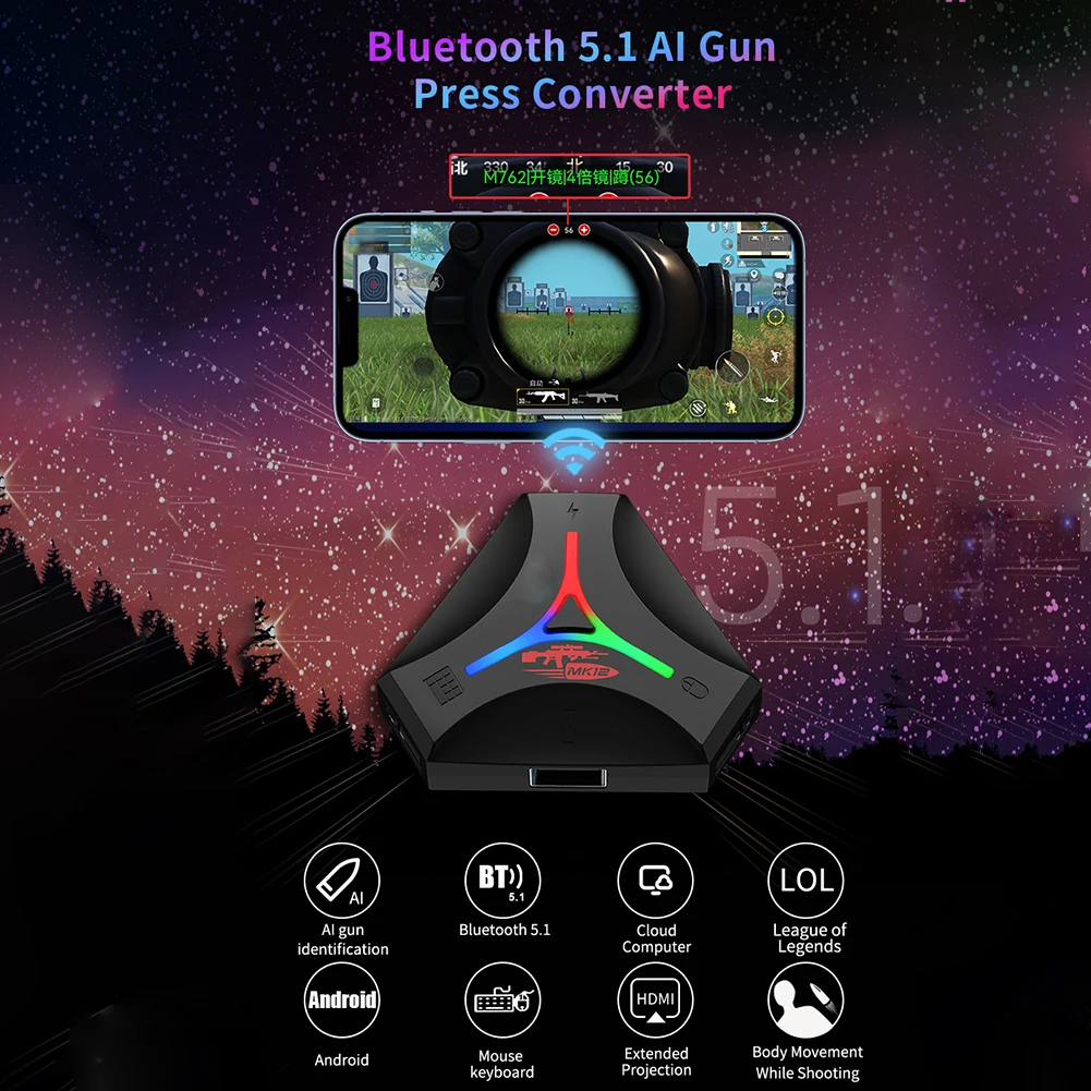 Conversor de Teclado e Mouse, Conversor de Jogos, Plug Play, Consolas de Jogos, Compatível com Android, IOS System