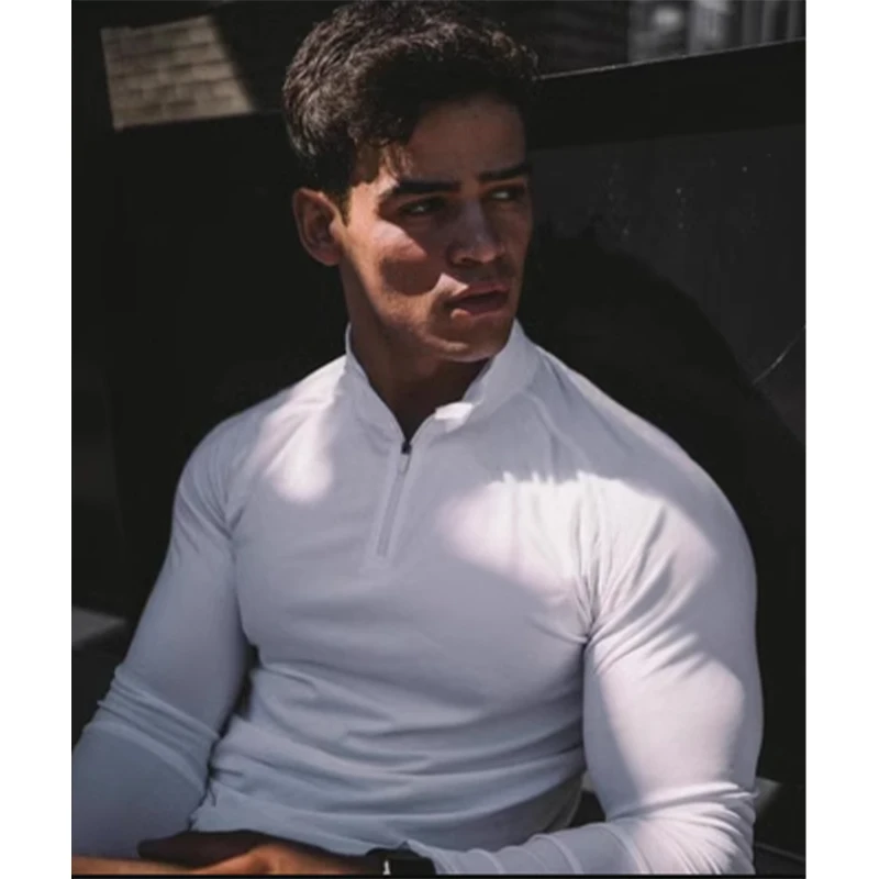 

Спортивная уличная быстросохнущая рубашка на молнии, футболка с длинными рукавами, мужская одежда для фитнеса, осенне-зимняя рубашка с подкладкой для бега