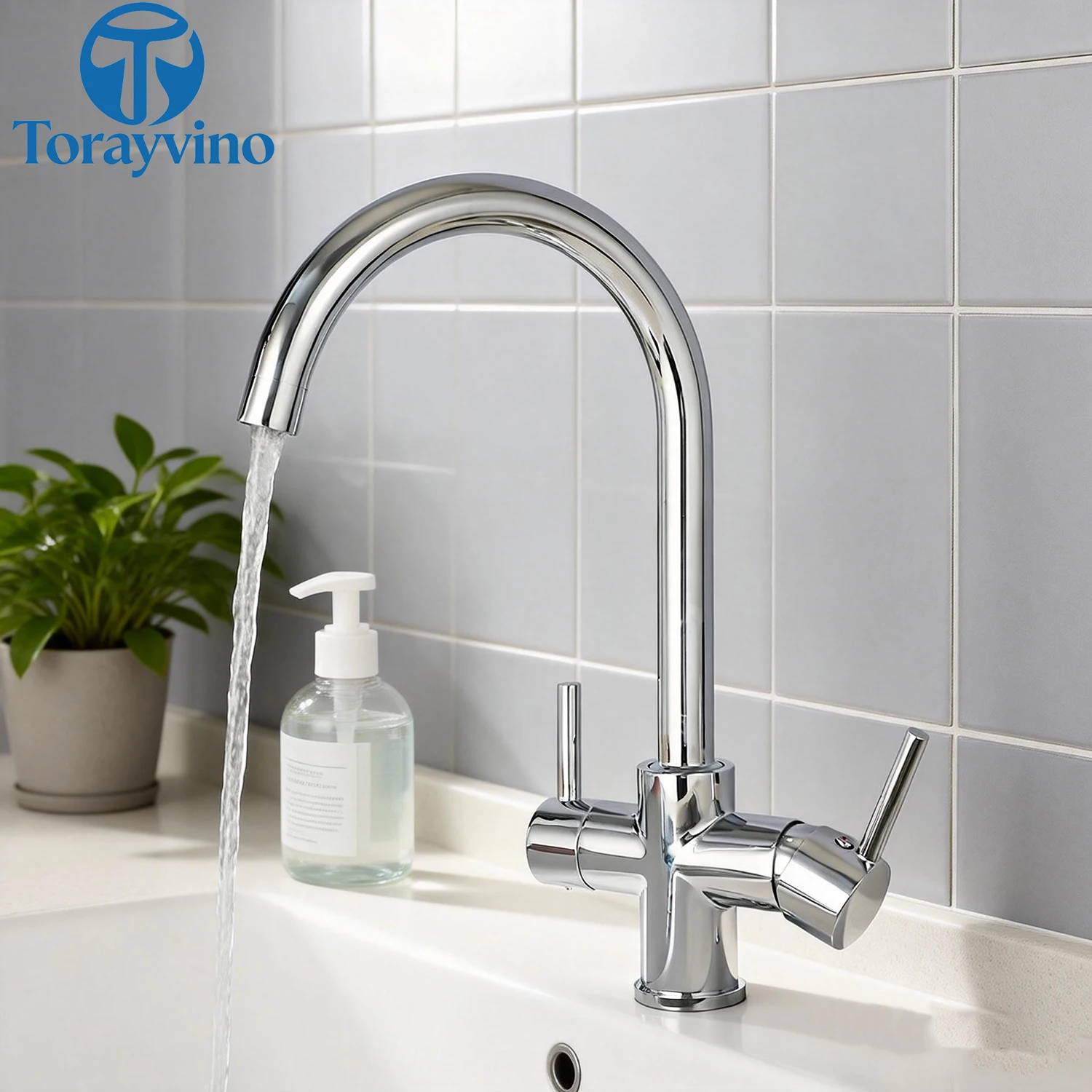 Torayvino Luxury Kitchen Purified Faucet Water Filter Tap Drinking Water Filter Faucet Sink Swivel 360 Double Handle Taps Mixer