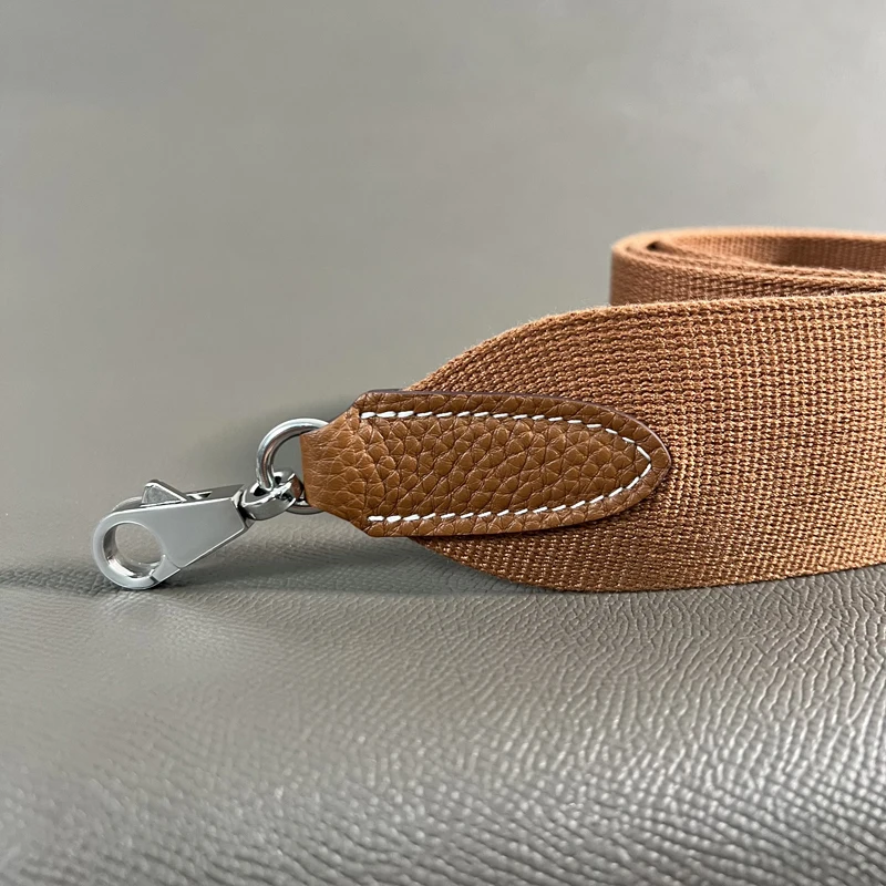 Gold Togo Cowhide 5cm Wide Canvas belt Steel Buckle Genuine Leather Hand Sewn Suitable For Kelly Bags, Shoulder Straps