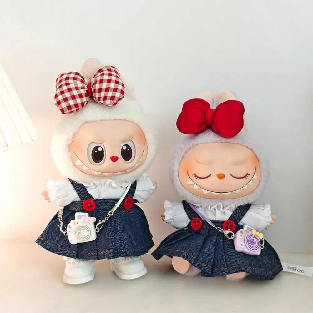

Korea Kpop Exo For Labubu Idol Dolls Jean Dress Big Bowknot Doll Clothes Kids Gift 15-17cm Cute Mini Clothes Doll Accessories