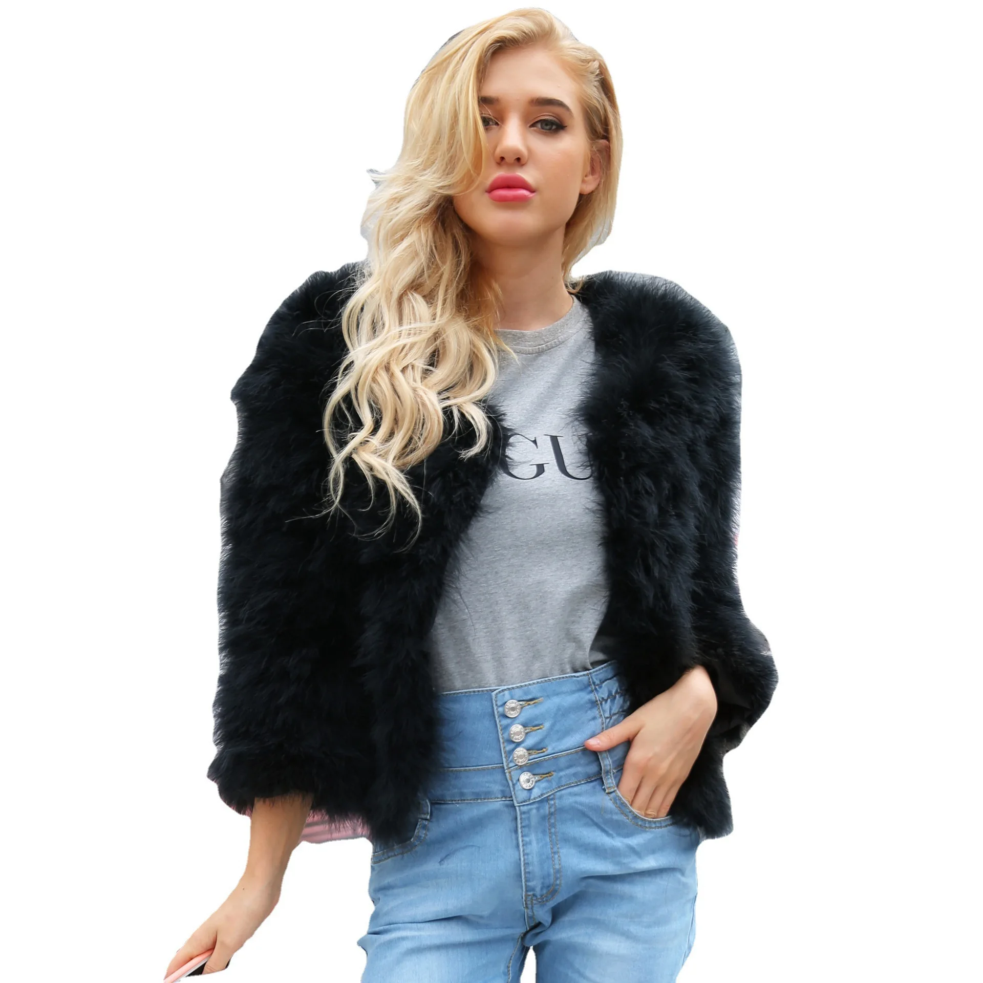 Women's Casual Faux Fur Ostrich Short Coat for Autumn Winter New 2025 Fashion Outerwear