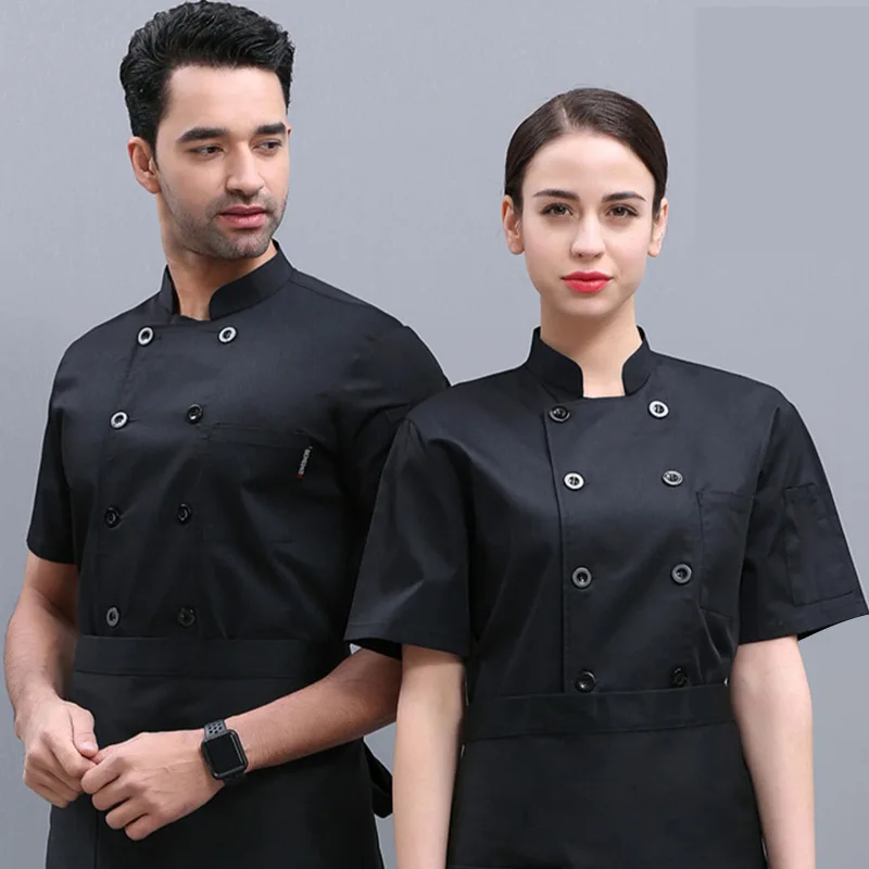 ผู้ชายชุดเชฟโรงแรม Catering ห้องครัวแจ็คเก็ตร้านอาหาร Cook Uniform Thin Double-Breasted เบเกอรี่ Overalls สำหรับผู้หญิงชุดทำงาน  เสื้อเชฟ แจ็กเก็ตครัว