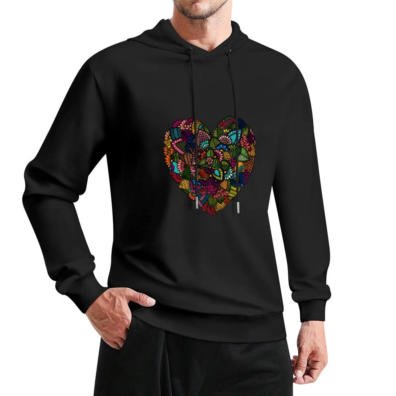 Floral Zendoodle Heart Pullover Hoodie mens designer clothes men's winter sweater hoodie oversize