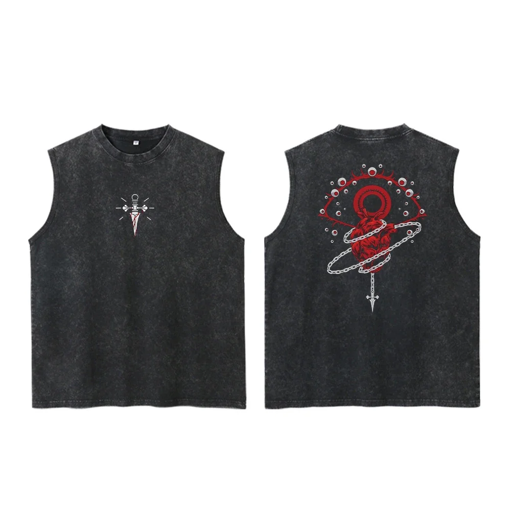 Anime Hunter X Hunter Acid Vest 100_ Cotton Printed Sleeveless Retro Gothic Harajuku Style Black Performance Clothes Unisex