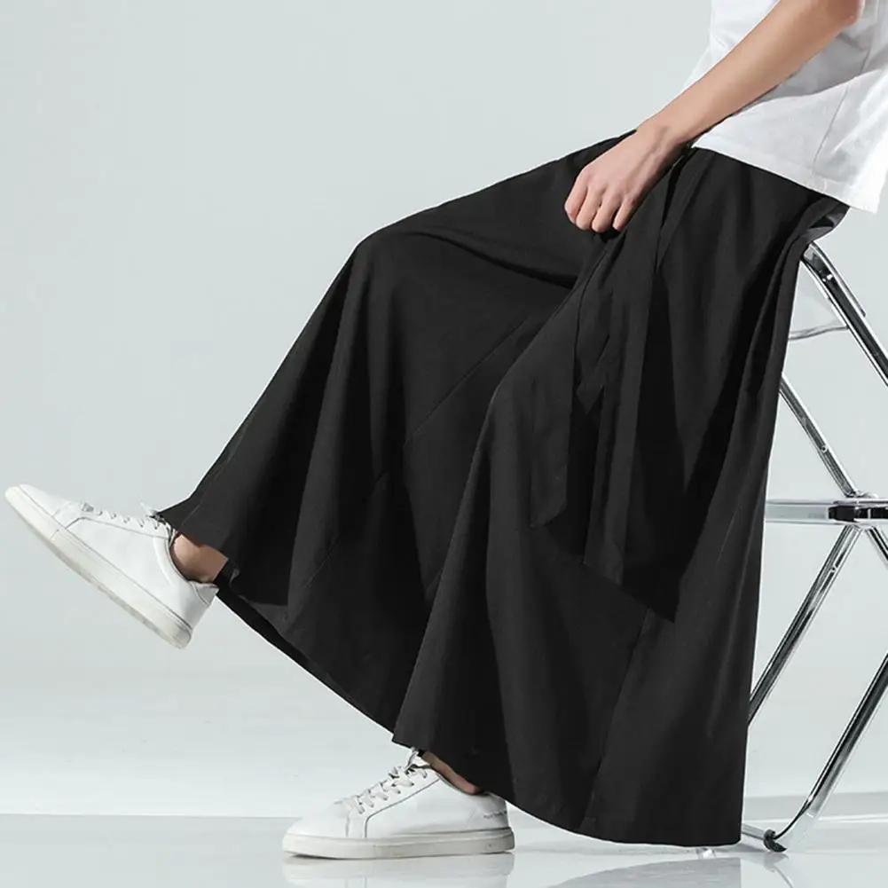 

Chinese Style Loose Flare Pants Wide Leg Hip Hop Oversize Pants Solid Color Ankle-length Men Baggy Pants Straight Casual Pants