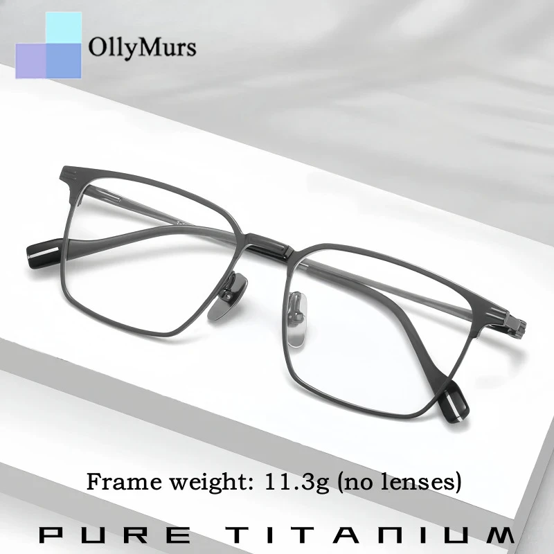 

OLLYMURS Luxury Pure Titanium Business Men's Glasses Ultra-light Stylish Square Optical Prescription Eyeglasses Frame 70801ST