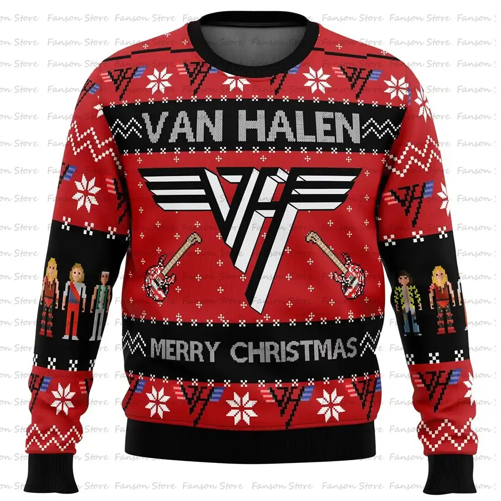 

2025 New Van Halen Ugly Christmas Sweater Cartoon Anime Men's and Women's Pullover 2025 New Fashion Couple Hoodie Sportswear Exq