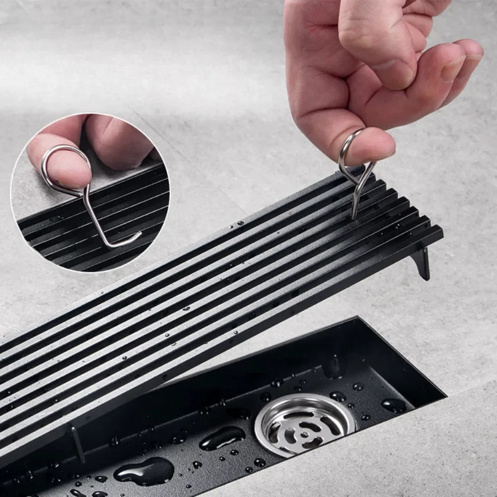 Long black floor drain stainless steel extended floor drain shower room outdoor large displacement drainage long