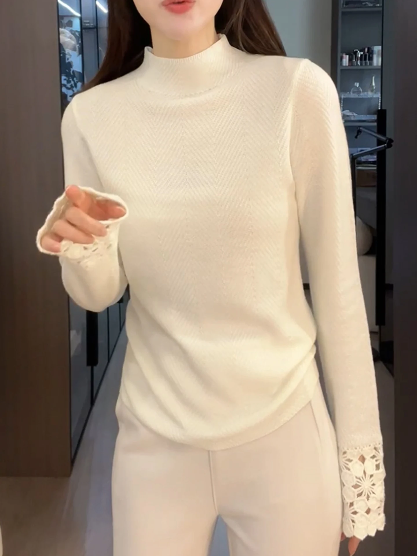 Comodo maglione da donna lungo lavorato a maglia in puro colore Sve f collo alto Sli Casual Sle versione coreana Camere Top