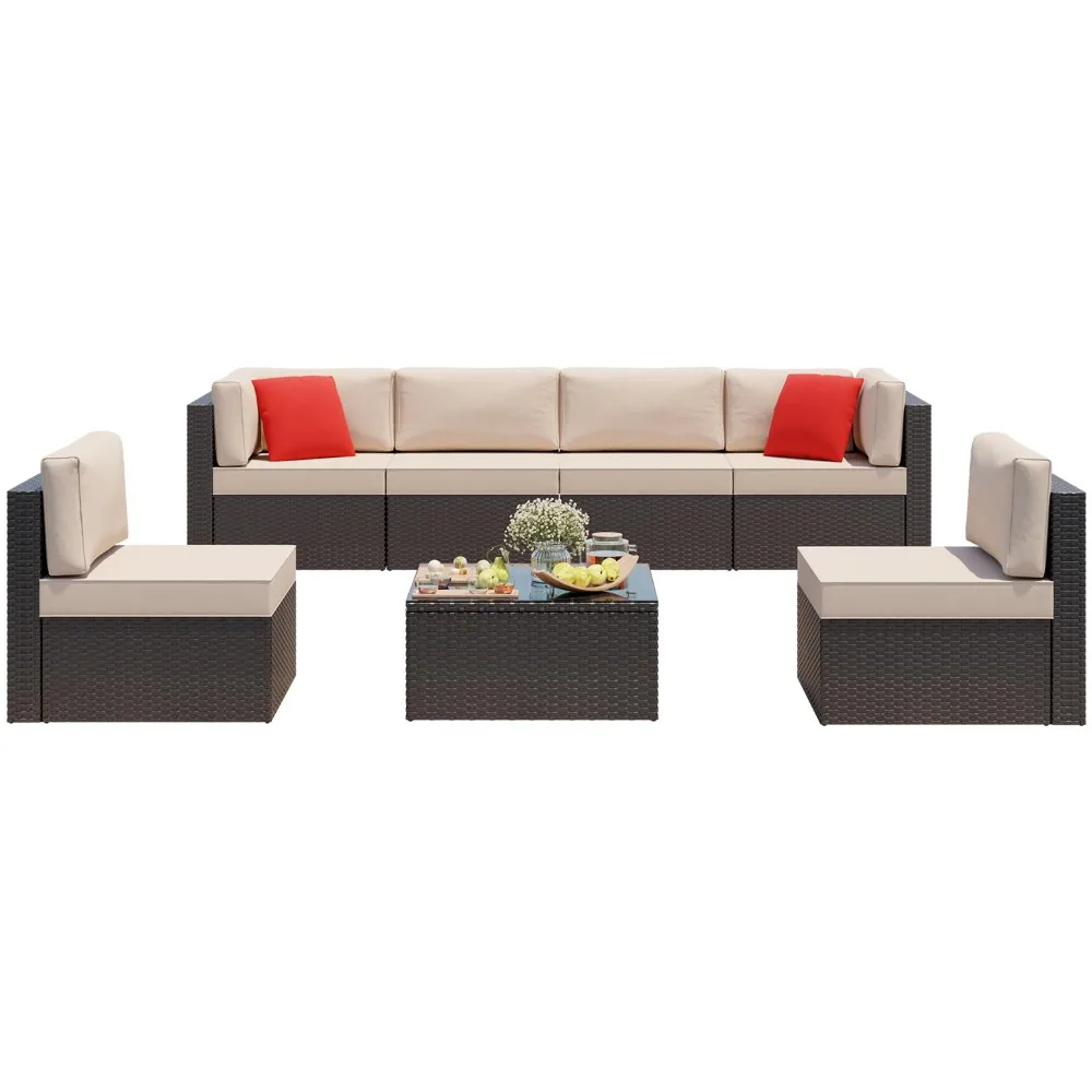 

7 Pieces Patio Furniture Sets, Outdoor Modular Sectional Sofa Patio Conversation Set PE Rattan Wicker Sectional, Customized
