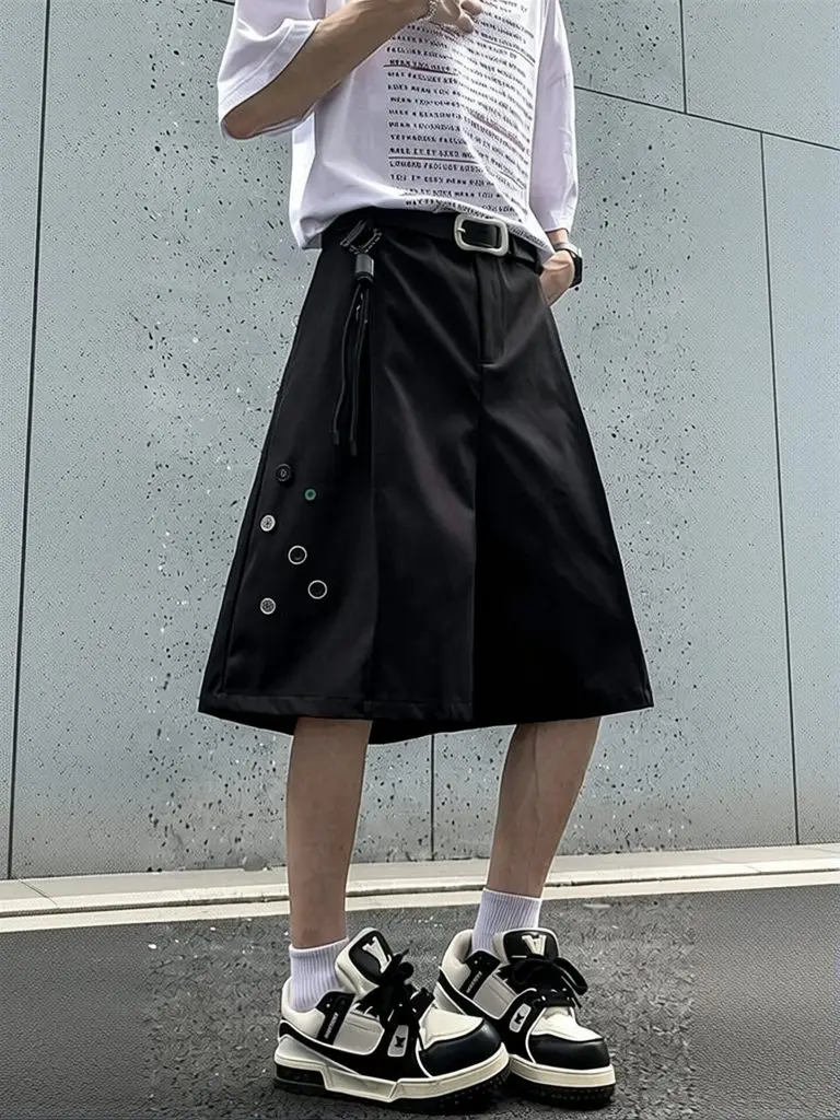 

Streetwear Wide leg Shorts Men Black Dress Pants Casual Man Oversized Lightweight Breathable Hip Hop Blazer Shorts Summer