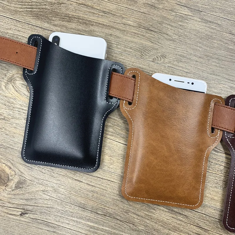 حقيبة رياضية معلقة على الخصر للهاتف المحمول، حقيبة حماية للهاتف المحمول ضد الفقدان، حقيبة خصر للهاتف المحمول العمودية، أغطية جلد