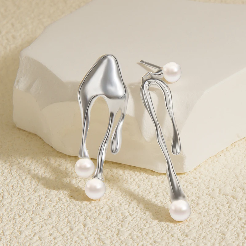  ﻿ ﻿ YYSuniee Solid 925 Sterling Silver Pearl Dangle Earrings Dainty Irregular Dangle Freshwater Pearl Drop Earrings for Women