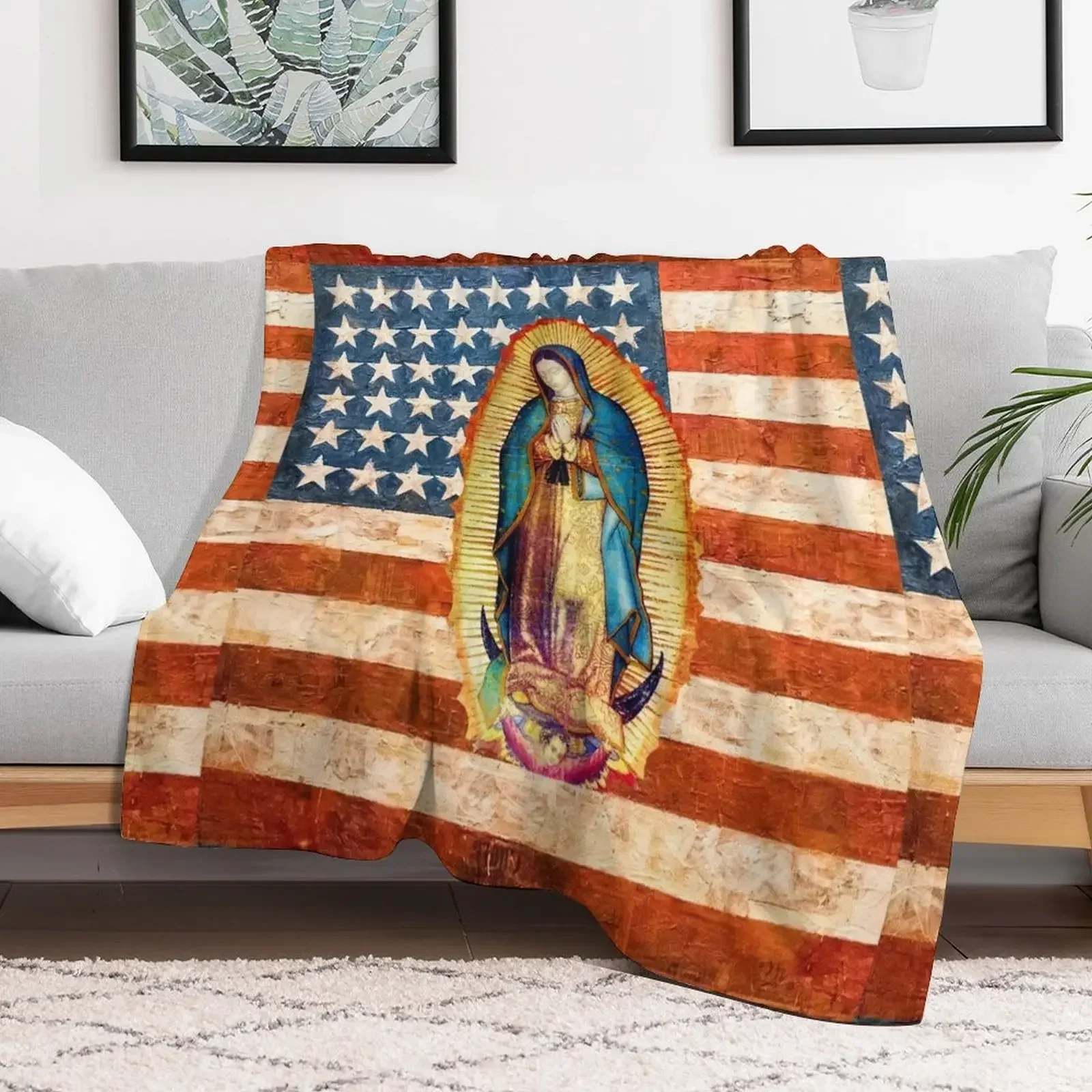 

Our Lady of Guadalupe Mexican Virgin Mary USA United States Flag Mexico Catholic Throw Blanket Warm Baby Blankets