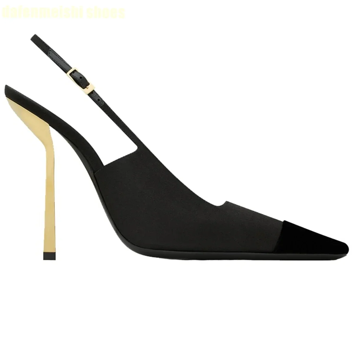 

Satin Fabric Square Toe Metal Thin Heel Women High Heels Back Strap Slingback Fashion Sandals Black/white 2025 New Pumps