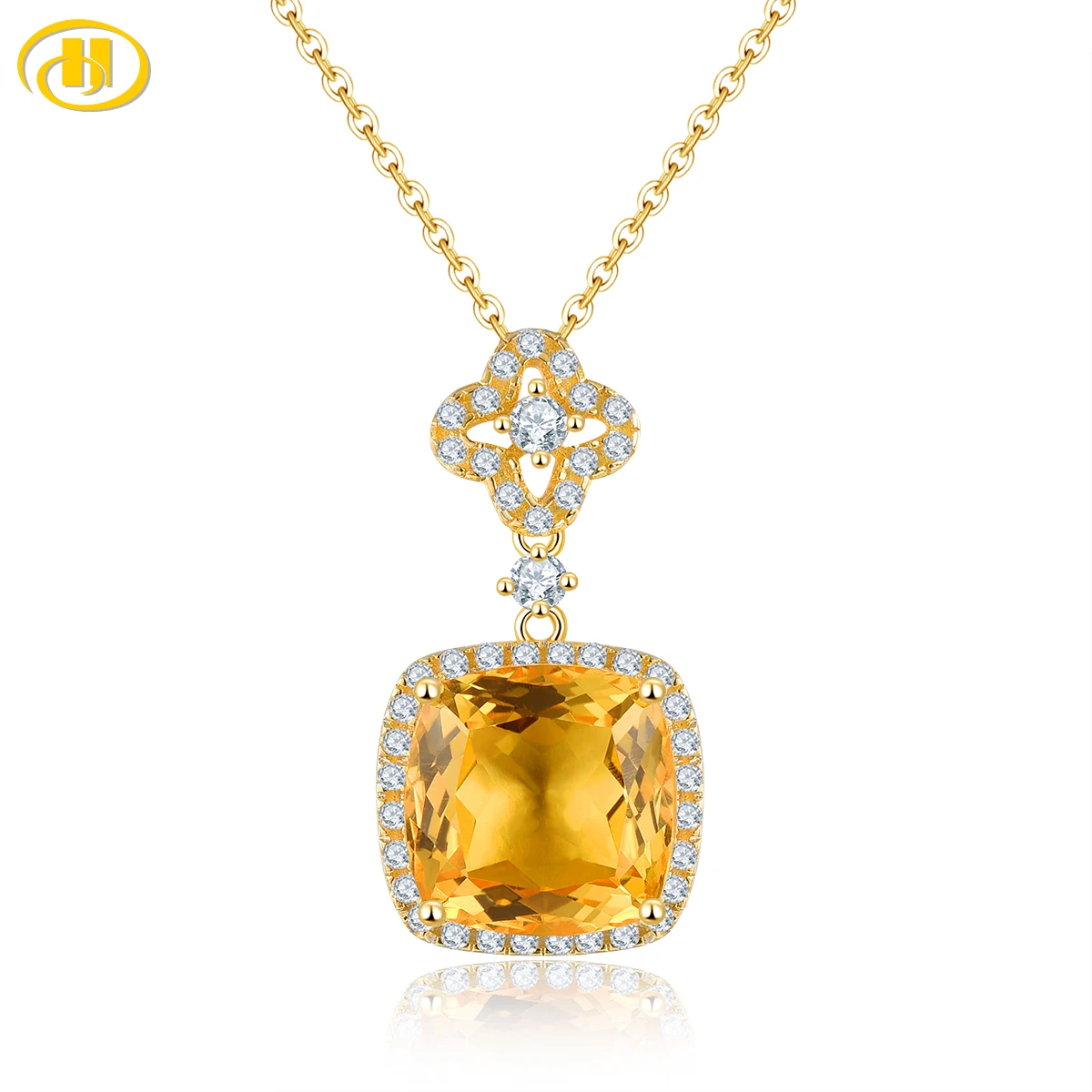 Natural Citrine Sterling Silver Pendants Yellow Gold Plated 4.2 Carats Genuine Gemstone Classic Elegant Style Women Gifts