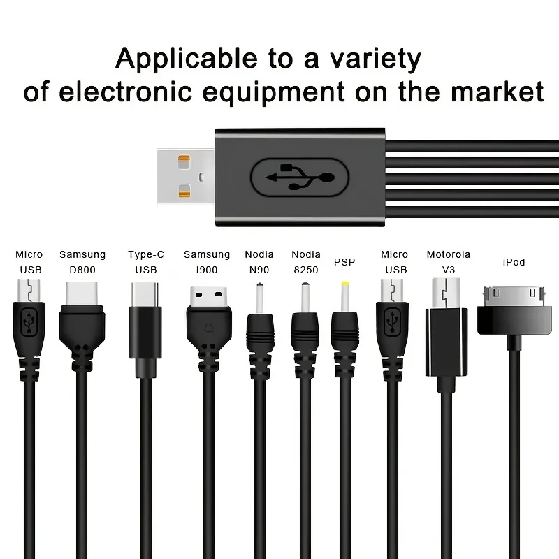 USB A to 10 in 1 Universal Multiple Charging Cord Charging Cable with 10 Ports for Charging Cell Phones Speaker MP3 MP4 & More