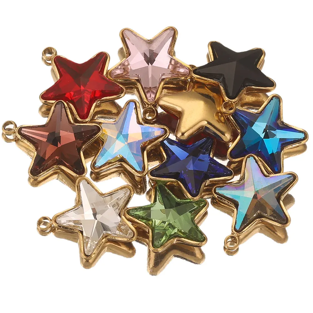 5pcs Lot Stainless Steel Gold Plated Clear Star Crystal Glass Charms DIY for Earrings Necklace Bracelet Jewelry Making Wholesale