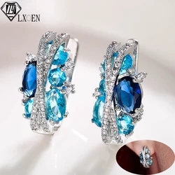 LXOEN Fashion Jewelry Style Blue/White /Green Earrings Handmade CZ Zircon Sweet Mona Lisa Stud Earrings for Women Wedding Gift
