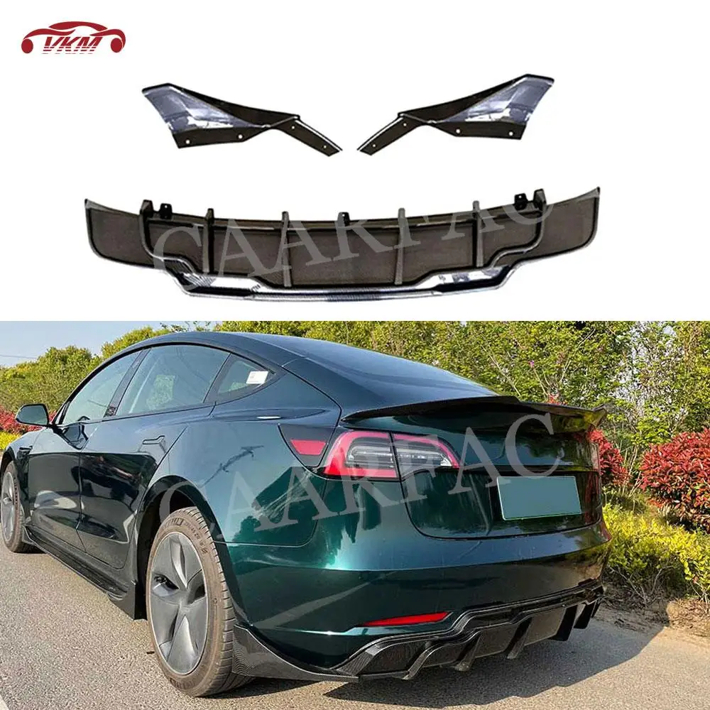 

ABS Gloss Black Car Rear Bumper Lip Diffuser Splitters Spoiler Body Kits for Tesla Model 3 2016-2022 Carbon Fiber Look