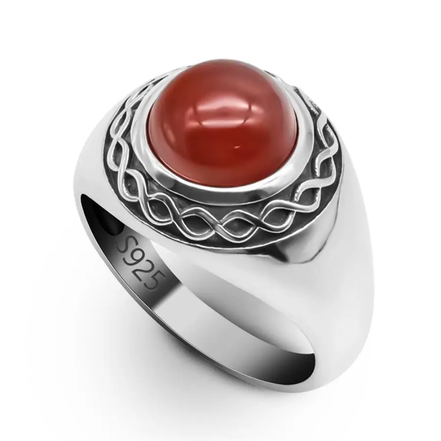 Wholesale New Design Red Natural Stone Turkish Ring Men Silver 925 Muslim Ring Sterling Men Male