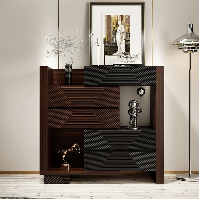

Light luxury chest of drawers Medium antique walnut bedroom side cabinet Retractable adjustable decorative storage cabinet