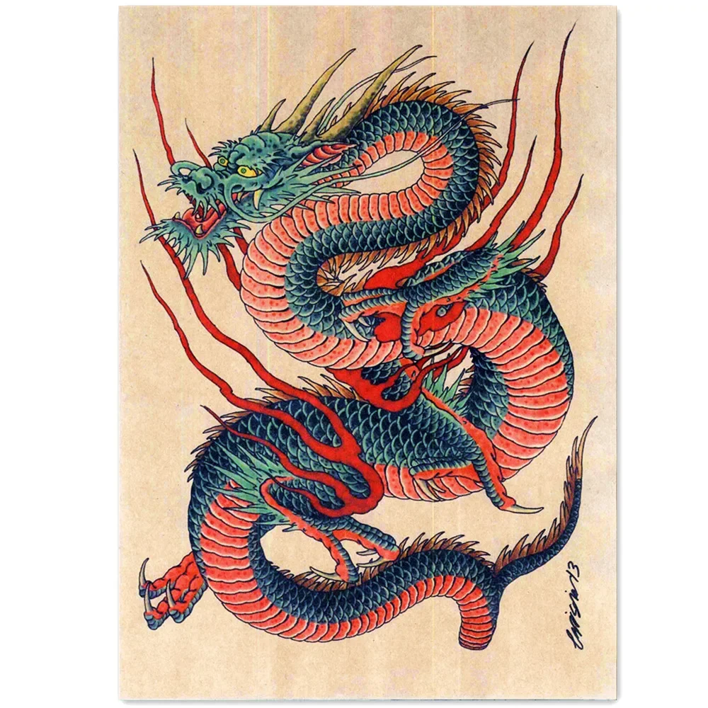 Affiches et impressions de totem de dragon vintage, art de tatouage Ukiyo, peinture rétro, affiche en papier kraft 256, tableau mural, autocollant de décoration d'intérieur