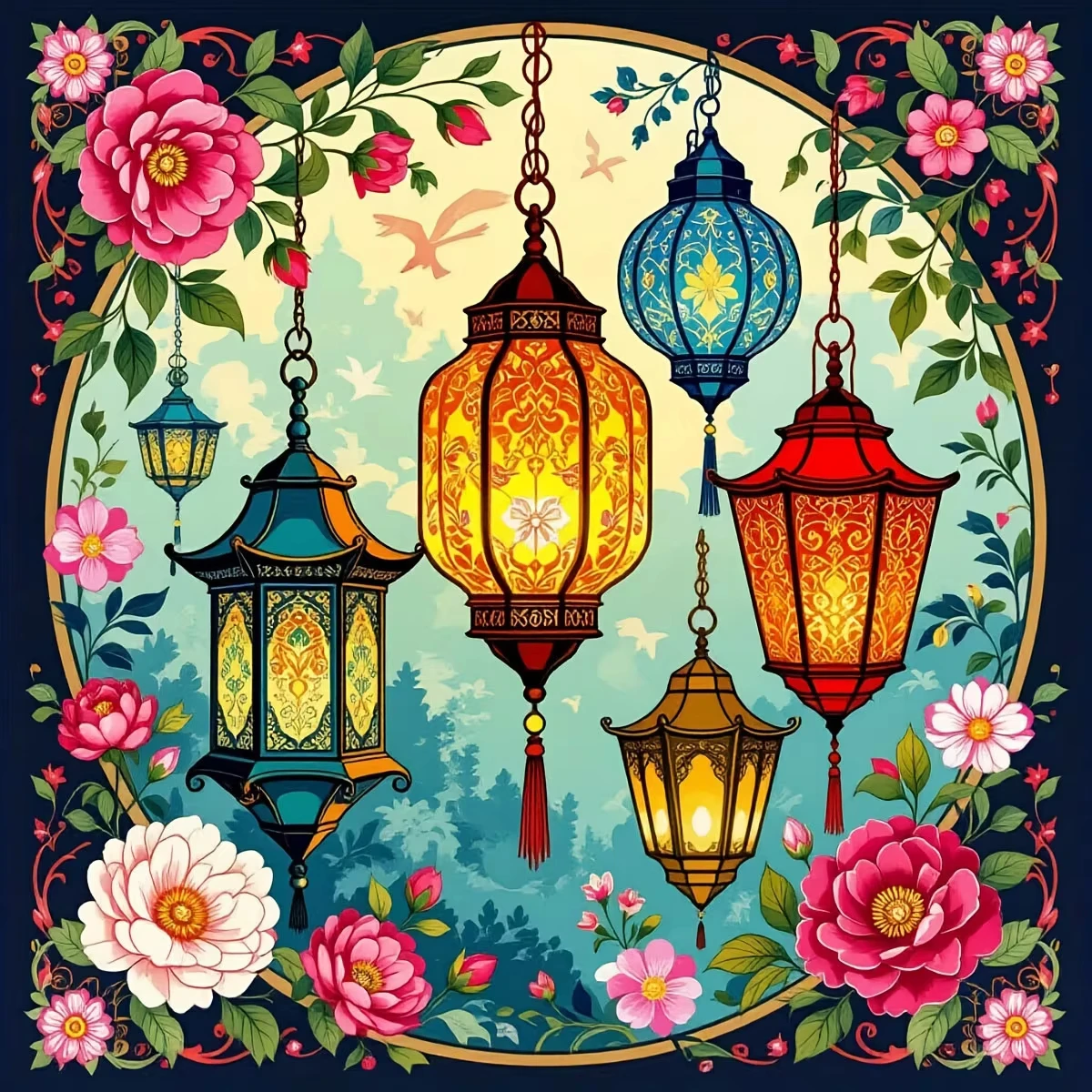 

Lanterns Flowers Scenery 500PCS/1024 PCS Jigsaw Puzzles Challenging Family Activity Game for Gameroom Bedroom Home Decor Gift