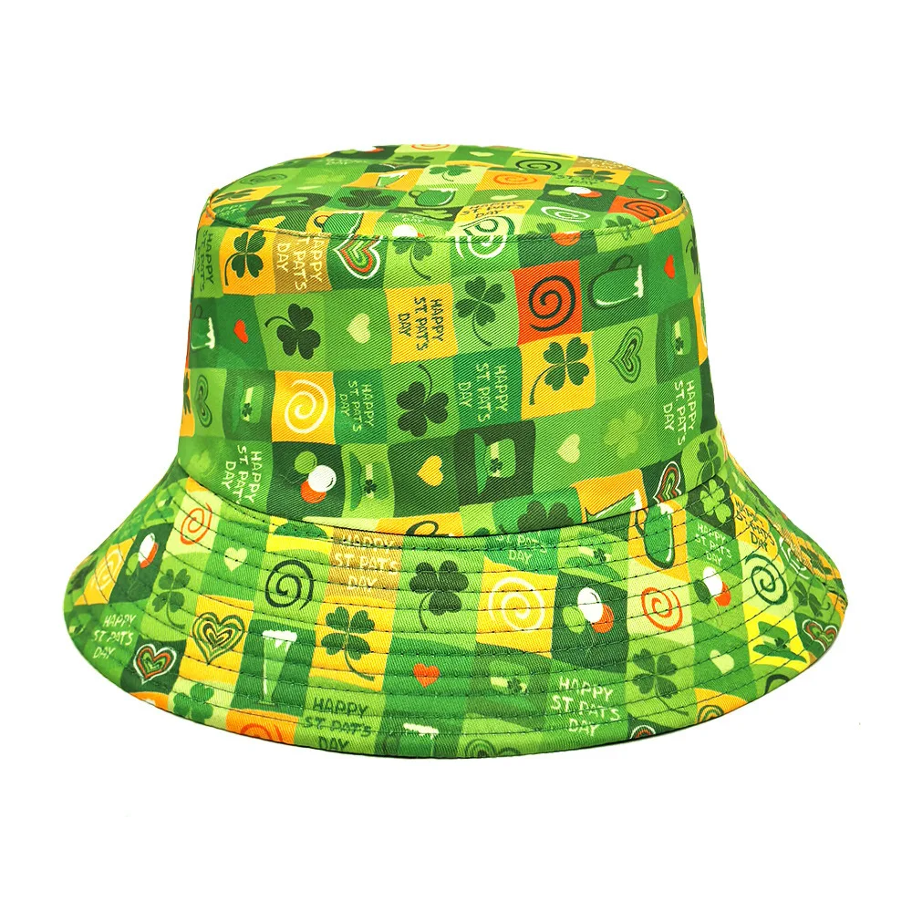 Green Panama St. Patrick's Day Green Hat Ireland Clover Print Bucket Hat Women Men Festival Party Fisherman Cap Summer Sunscreen