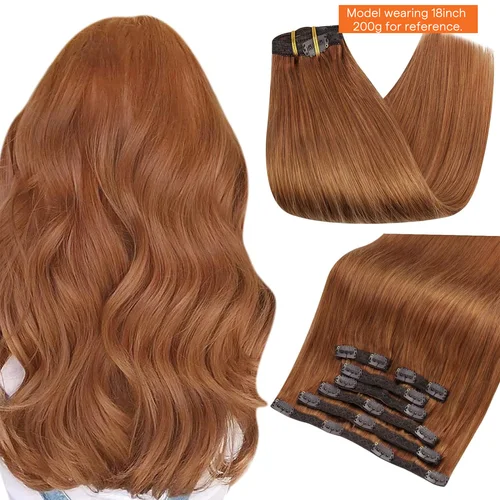 Extensiones de cabello humano con brillo completo, extensiones de cabello con Clip, cabello Remy, 7 Uds., 105g, extensiones de cabello de doble trama, cabello humano para mujer