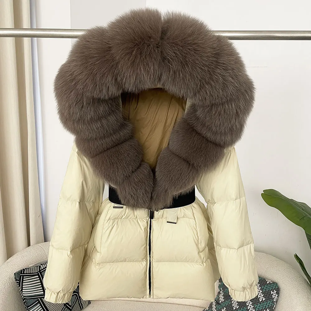 Fur Coat Waterproof 2024 Winter Puffer Jacket Women Real Fox Fur Hooded Thick Warm White Duck Down Coat Female Parkas Fashion