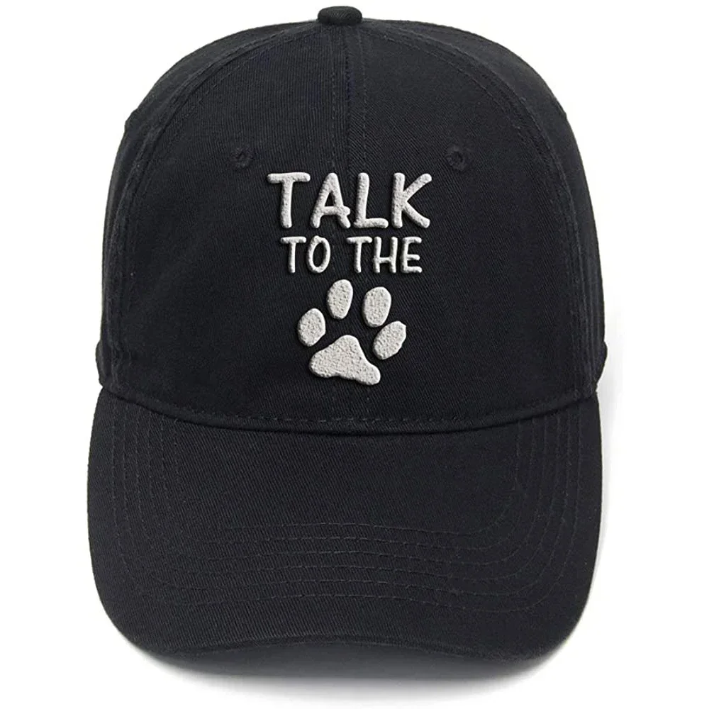 Lyprerazy Talk to The Paw Dog Washed Cotton Adjustable Men Women Unisex Hip Hop Cool Flock Printing Baseball Cap