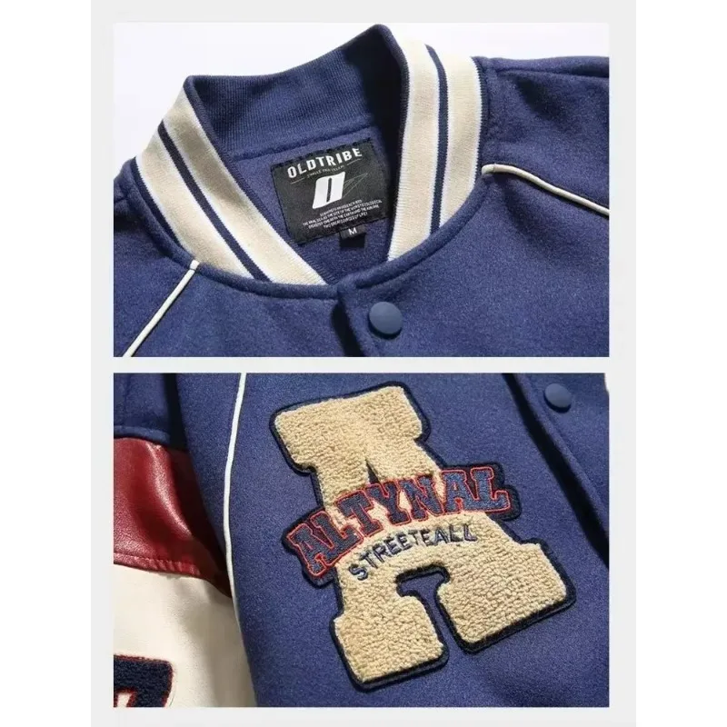 النمط الأمريكي خمر زي بيسبول سترة مطرزة للرجال النساء الشارع الشهير زوجين طالب اللون حجب سترة عصرية #5