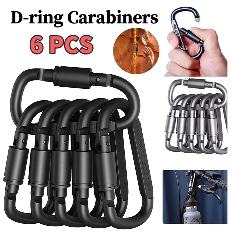 6 Pcs Holds Keys Gear Backpack Carabiner Set For Outdoor Camping Backpack Survival Emergency Equipment Outdoor Clip For Office