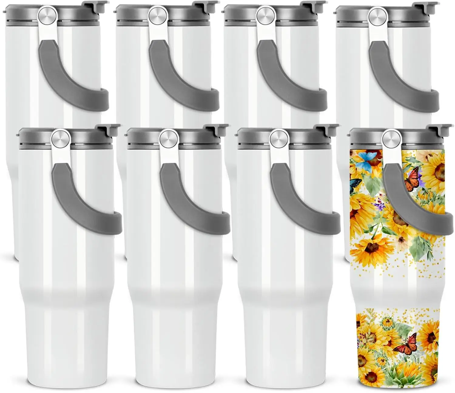 

30 Oz Sublimation Tumblers with Handle, Stainless Steel Leakproof Cup, Individually Boxed (8 Pack)