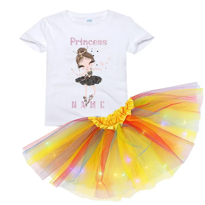 

Girls Outfits Princess Tutu Set Personalized Name Outfit Little Girl Shirt Outfit Custom Name Kids Party Light Dress Suits Gift