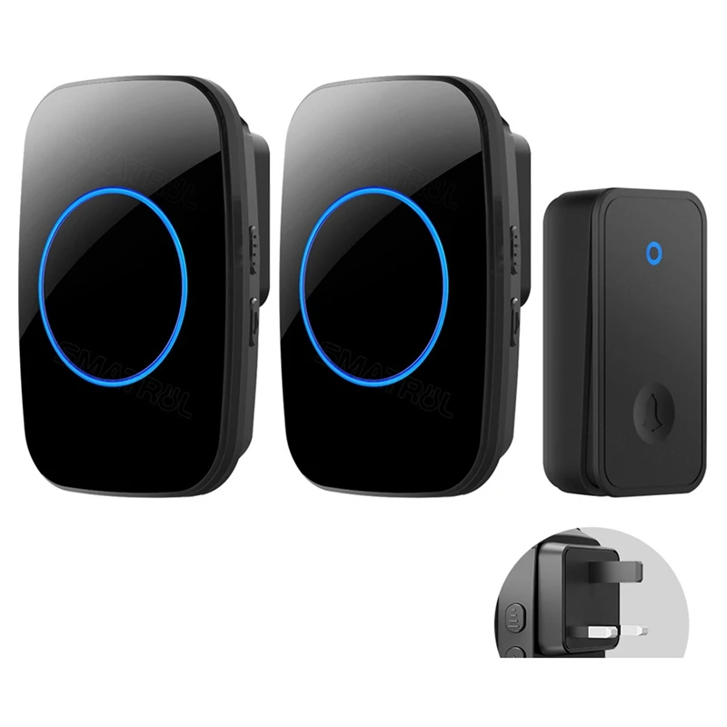 Self Powered Wireless Doorbell No Battery Waterproof Door Bell For Kids Elderly Caller 1 Button 2 Receiver