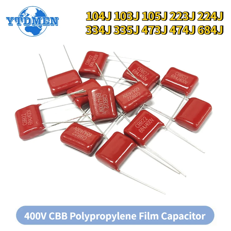 20PCS 400V CBB Polypropylene Film Capacitor 104 103 105 223 224 334 335 473 474 684 0.1UF 0.01UF 1UF CBB Capacitor Kit