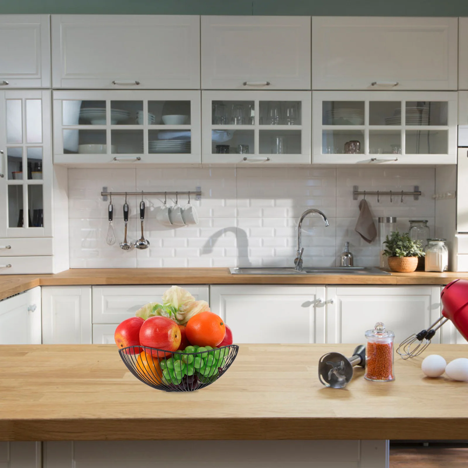 

Drain Rack Metal Wire Basket Kitchen Storage Fruit Vegetable Organizer Snack Basket Table Drainage Holder Non-Slip Base