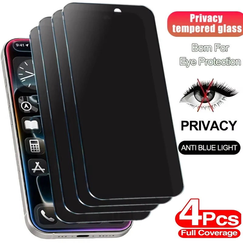 

4pcs Privacy Screen Protectors Tempered Glass For iPhone 17 Pro Max 17 Air 16 15 14 Plus 13 12 11 16e XS Max XR Anti-Spy Glass