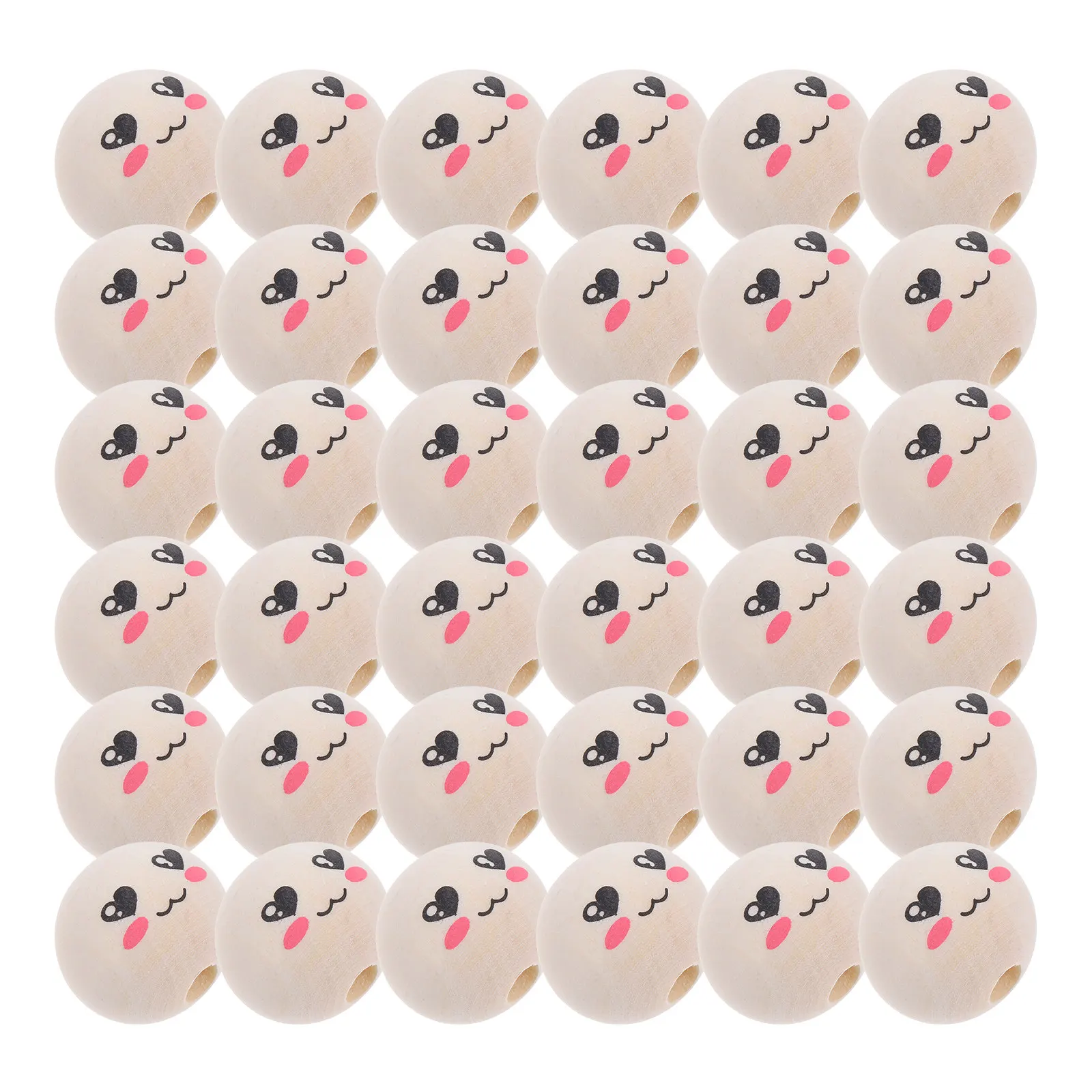 50Pcs Painted Wooden Beads Smile Face Design for 's DIY Crafts Jewelry Making Bracelets Keychains Kindergarten Art