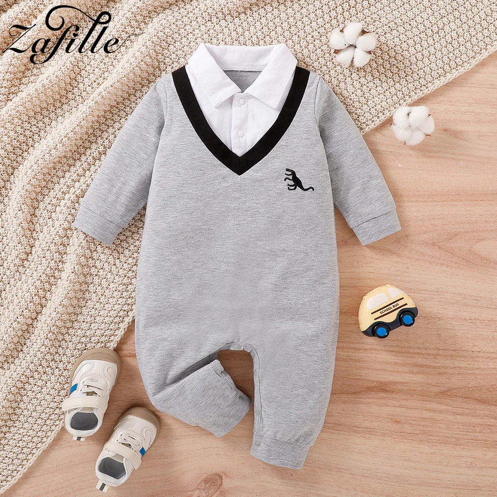 

ZAFILLE Gentleman Baby Clothes Patchwork Jumpsuit For Kids Boys Dinosaur Embroidery Toddler Boys Rompers Casual Children Outfits