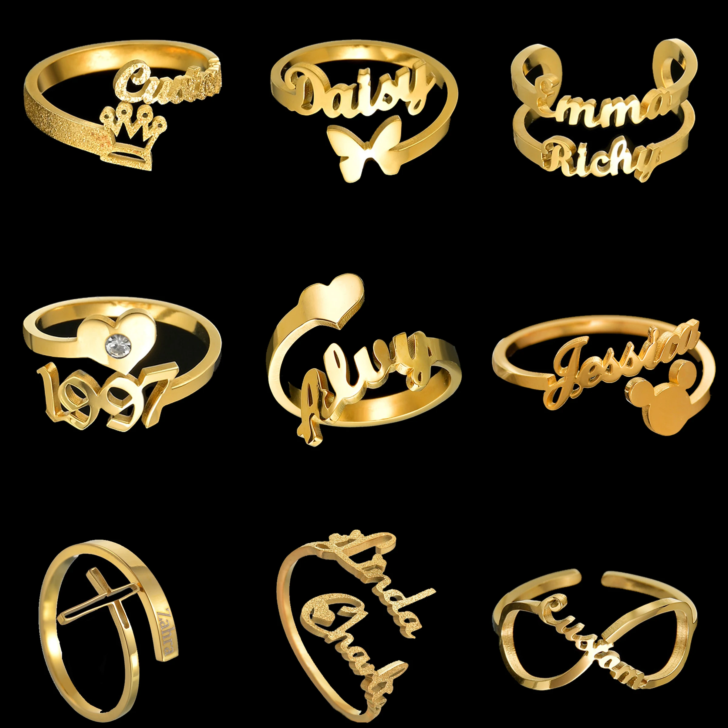 Spark Multiple Styles Custom Crown Rings Stainless Steel Personlized Name For Women Men Unique Engagement Party Gifts