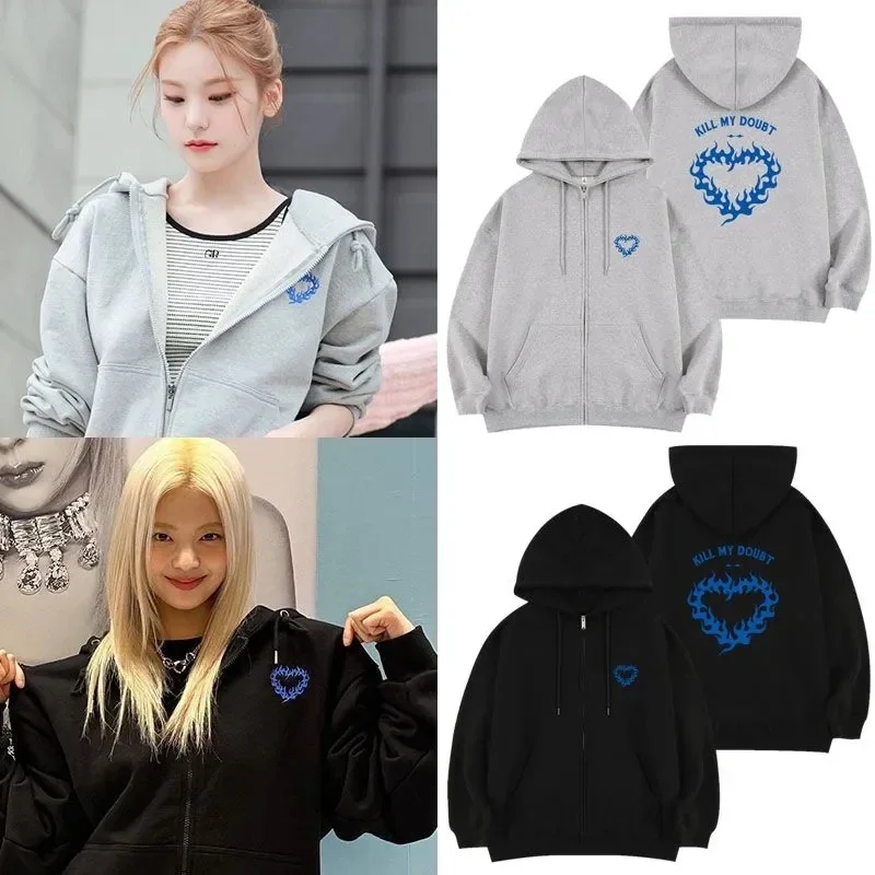 Men's and women's zipper hooded sweatshirts hooded jackets polar line sweatshirts KPOP fan clothing Itzy Y2K autumn and winter