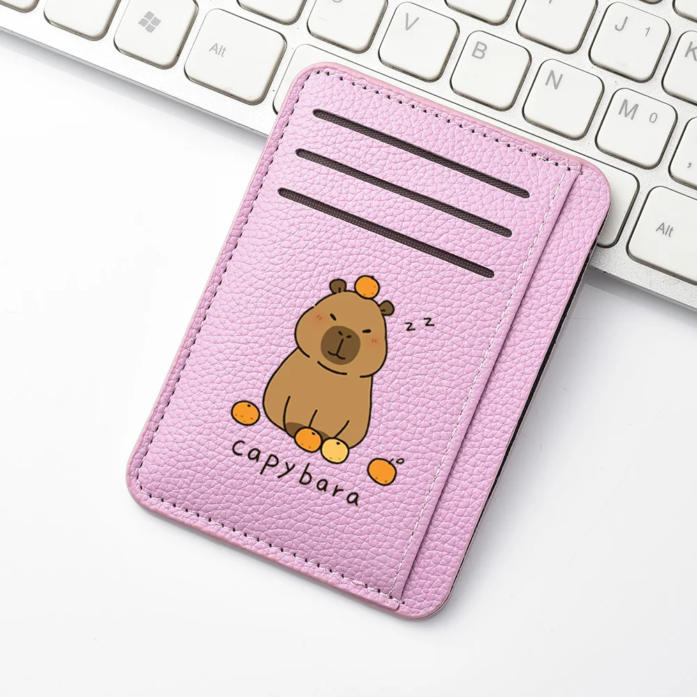 Kreditkartenetui aus PU-Leder, personalisierbar, schlankes Portemonnaie, niedliches Capybara-Muster, Mini-Kreditkartenetui für Damen – Detail 5